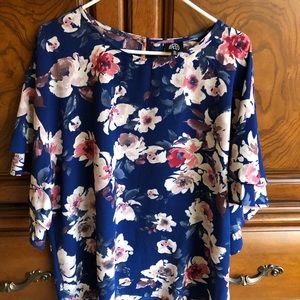 Bobeau Floral Bell Sleeve Blouse